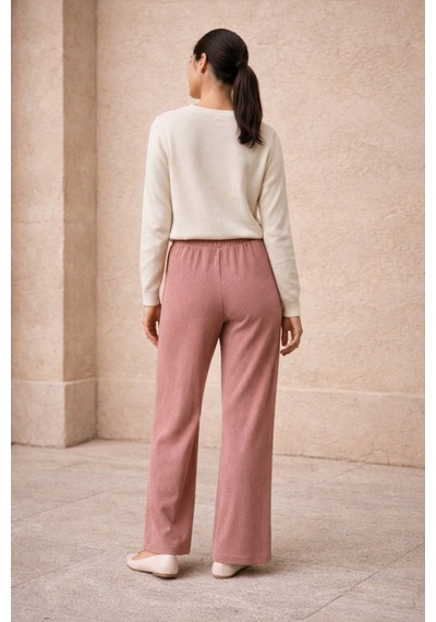 Ivoire Wear Kadın Beli Lastikli Bürümcük Pantolon Pembe