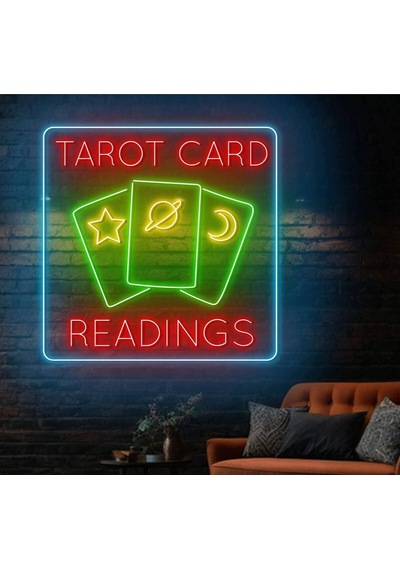 Tarot Card Readıngs Yazılı Ve Şekilli Neon Tabela Çok Renkli