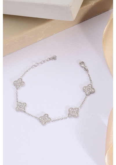 Innuendo Jewelry 925 Ayar Gümüş Taşlı 5 Yoncalı Bileklik Gümüş