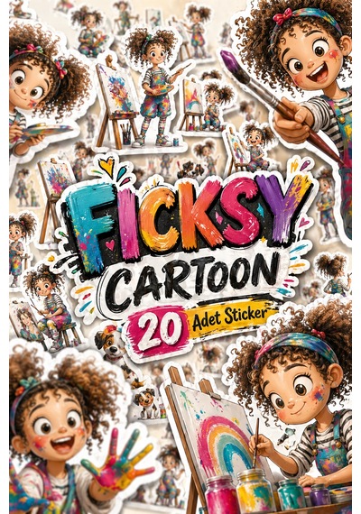 Sevimli Ressam Kız Sticker Seti - 20 Adet Etiket Çıkartma Diğer