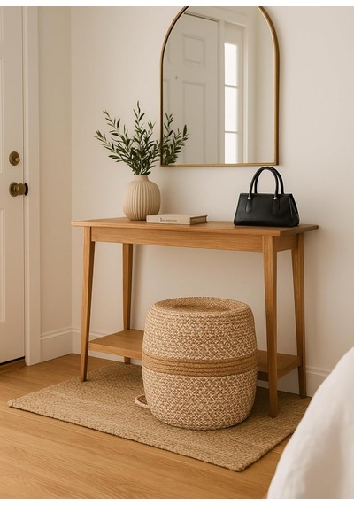 Natureline Jüt Puf Salon Pufu Antre Puf Makyaj Masası Ve Yatak Odası Banyo Puf Teras Veranda Ve Balkon Uyumlu Hasır Dekoratif Dayanıklı Ve Çok Amaçlı Puff Hasır-beyazkırçıl