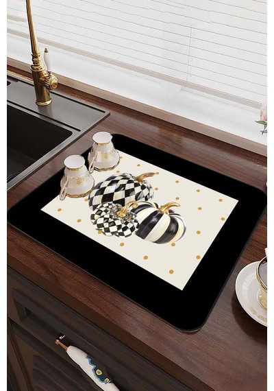Krem Bal Kabağı Temalı Microfiber Bulaşık Kurutma Matı Mm020