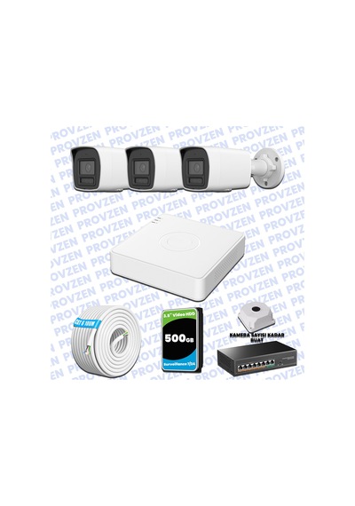 Provzen Hikvision Hibrit Ip Colorvu 3 Kameralı Güvenlik Kamerası Mikrofonlu Olay Anında Bildirim