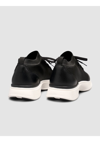Cabani Triko & Hakiki Dana Deri Siyah Beyaz Erkek Sneaker Siyah