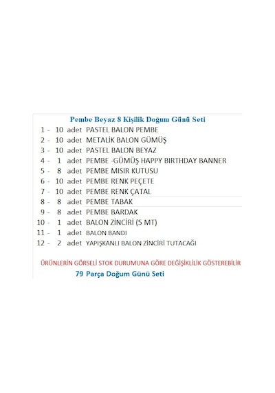 Pembe Beyaz 8 Kişilik Doğum Günü Seti