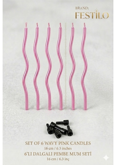 6 Lı Kıvrımlı Mum Pembe Pasta Süsü Spiral Mum Pasta Mumları 16 Cm
