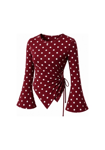 Wild Flower Puantiyeli Yuvarlak Yaka Drape Detaylı İspanyol Kol Tesettür Uyumlu Üst Bluz Bordo Puantiye Wild Flower Puantiyeli Yuvarlak Yaka Drape Detaylı İspanyol Kol Tesettür Uyumlu Üst Bluz Bordo Puantiye