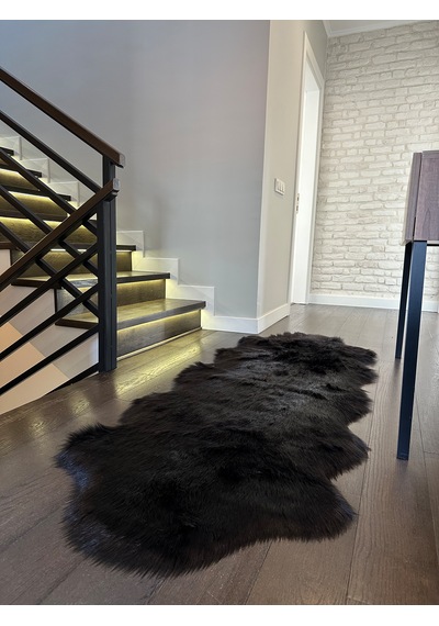 A Post Siyah Yumuşak Dokulu Peluş Halı Çift Kafa Post