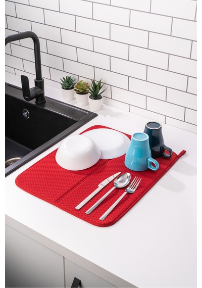 Mikrotex Bulaşık Matı Süper Emici Bulaşık Kurutma Matı 45x36cm Tezgah Üstü Bulaşık Matı Bordo Belirt Diğer