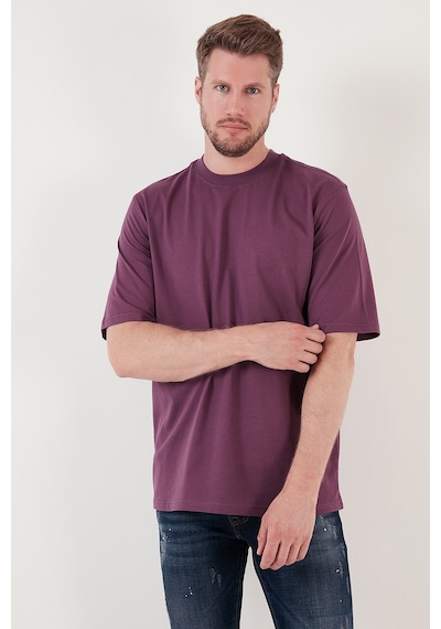 Buratti Pamuklu Oversize Bisiklet Yaka Basic Erkek T Shirt 5902365 Mürdüm