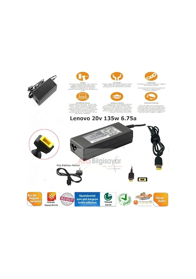Lenovo Uyumlu Ideapad Y700-14 Isk 80Nu Adaptör 135W  Şarj Cihazı 19V