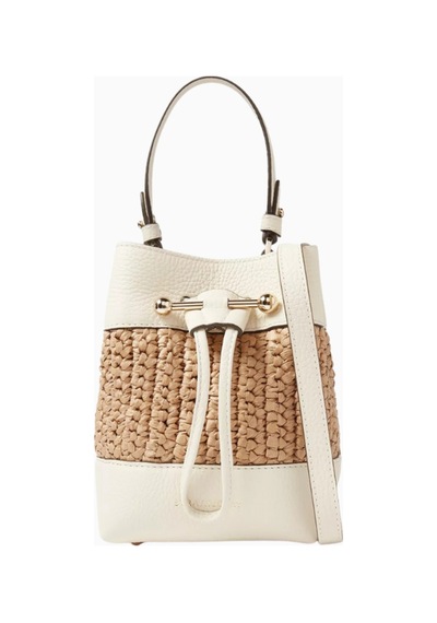 Strathberry Osette Krem Raffia Ve Deri Bucket Çanta, Lüks Ve Çok Yönlü Tasarım Omuz Çantası