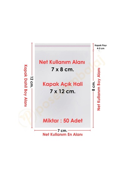 7x7+5 Cm. 7x12 50 Adet Şeffaf Bantlı Yapışkanlı Opp Poşet