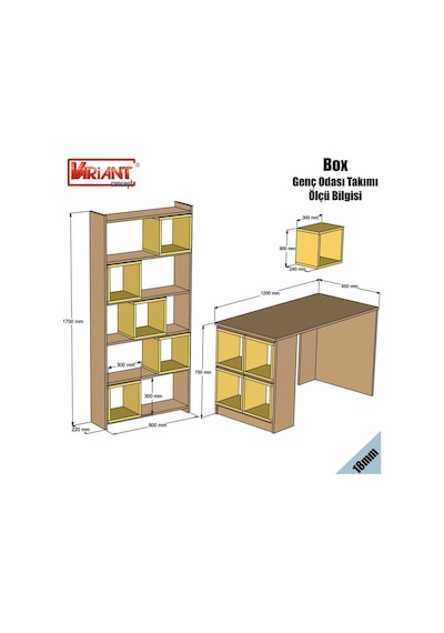 Variant Box Kitaplık Ve Çalışma Masası Takımı - Beyaz / Mavi Beyaz