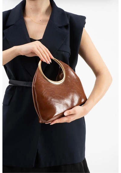 Nura Collection Milano Icon Gold Metal Saplı Kadın El Ve Omuz Çantası Taba - 896351481 Taba
