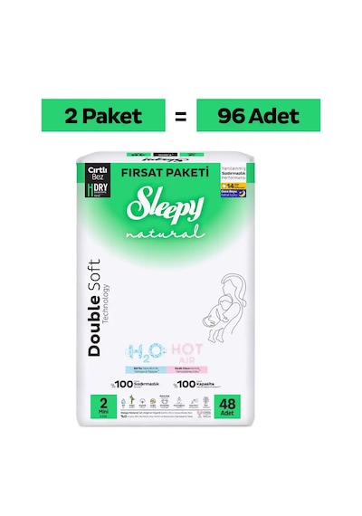 Sleepy Natural Double Soft Ultra Fırsat Paketi Bebek Bezi 2 Numara Mini 96 Adet