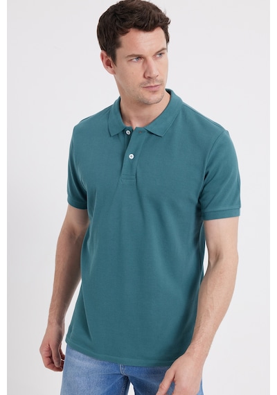 Tudors Erkek Slim Fit Dar Kesim %100 Pamuk Yeşil Polo Yaka Tişört-46205 Yeşil
