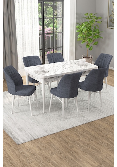 Arel Beyaz Mermer 80x132 Açılabilir Mdf Masa Yemek Odası Takımı, Mutfak Takımı 6 Adet Sandalye Beyaz Mermer - 6 Füme - Beyaz Ayak Arel Beyaz Mermer 80x132 Açılabilir Mdf Masa Yemek Odası Takımı, Mutfak Takımı 6 Adet Sandalye Beyaz Mermer - 6 Füme - Beyaz Ayak