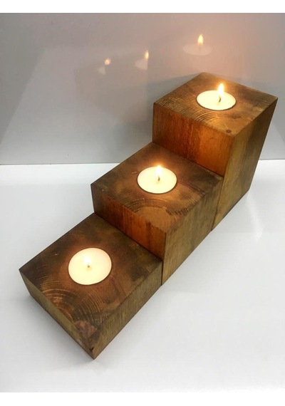 Bfdshop Dekoratif Ahşap Mumluk 3 Parça