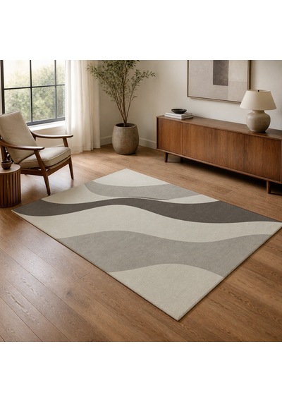 Kartela Halı Akış Dalgalı Modern Halı Açık Gri Kaymaz Taban Makinede Yıkanabilir 100x150 Cm