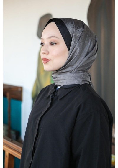 Premium Lux Original Monogram Şal İpek Vual, Yüksek Kalite, Hafif, Rahat, Şık, Tesettür, Shawl Füme - Siyah