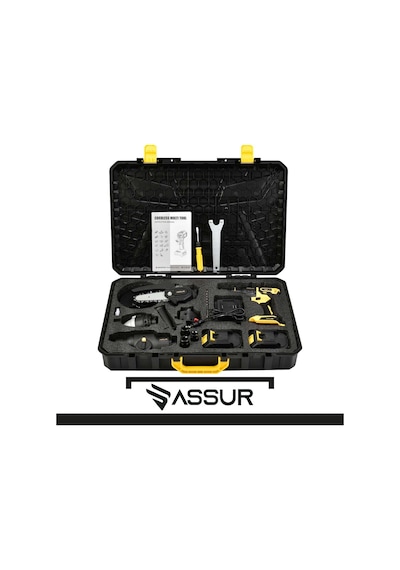 Assur 5 Başlıklı Set 21 Çift Akülü Vidalama + Budama Testeresi + Taşlama + Tilki Kuyruğu + Somun Sıkma - 2809