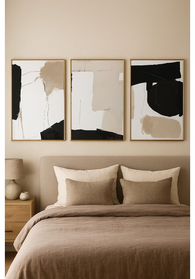 Abstract Remains - Gerçek Cama Baskı Gold Alüminyum Metal Çerçeveli 3'lü Modern Tablo