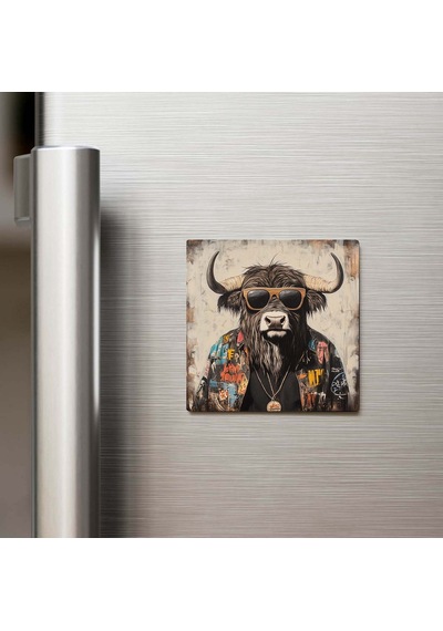 Musk Ox - Misk Öküzü - Güneş Gözlüklü Style - Buzdolap Magneti - 9x9 Cm