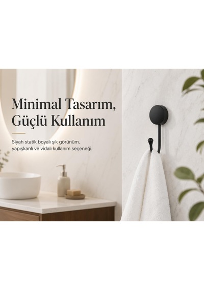 Alper Banyo Lotus Siyah Tekli Askılık, Yapışkanlı Ve Vidalı Monta