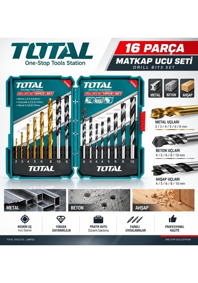 Total 16parça Karışık Matkap Ucu Seti