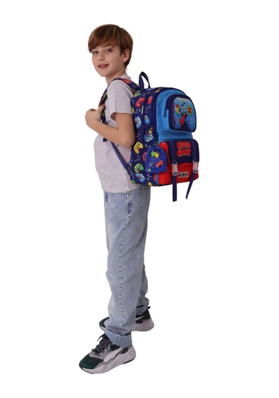Kaukko Kids Dört Bölmeli Erkek Çocuk Good Game Baskılı Lacivert - Kırmızı Okul Sırt Çantası - L5389 Çok Renkli