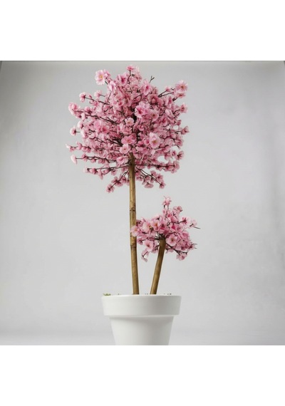 Luxdecor Yapay Sakura Ağacı - Pembe Bahar Esintisi 130 Cm Beyaz Plastik Saksı Pembe