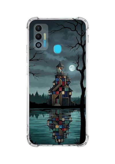 Printify Tecno Spark7t İle Uyumlu Simya Serisi Gölge Ve Cam Tasarımlı Uv Baskılı Köşe Korumalı Antişok Kılıf Şeffaf