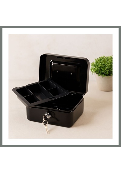 Mmb-trade Anahtarlı Metal Para Kutusu 15x12x8 Cm - 6 Bölmeli Taşıma Kulplu Mmbz