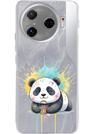 Tecno Camon 30 Pro 5g İle Uyumlu Splash Panda Tasarımlı Şeffaf Silikon Kılıf Şeffaf