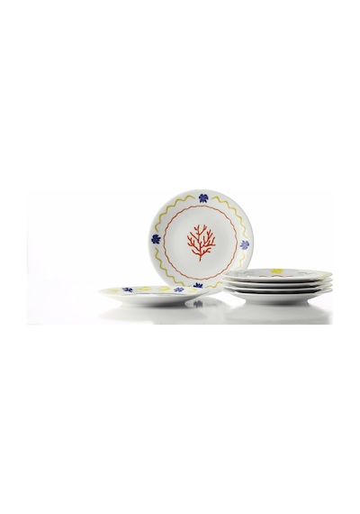 Kütahya Porselen Bone Costa Mare 6 Parça 21 Cm Servis Tabağı Beyaz Ve Altın