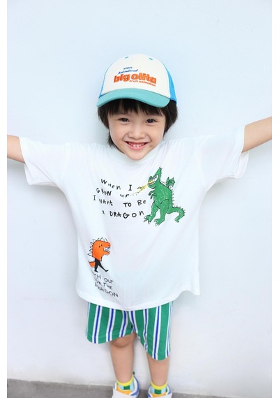 Magu Erkek Çocuk Pamuklu Ejderha Baskılı T-shirt Şort Takım Çok Renkli