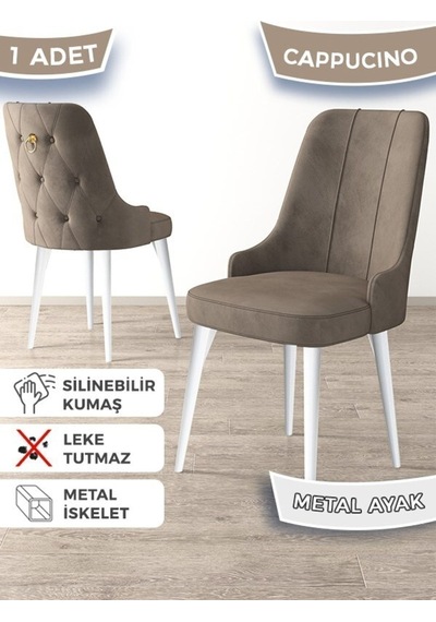 Canisa Newa Serisi, 1.sınıf Babyface Kumaş Beyaz Metal Ayaklı Gold Halkalı, 4 Cappucino Adet Sandalye Sandalye Cappucino Ayaklar Beyaz