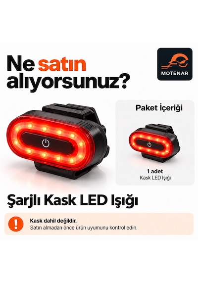 Motenar Kask Arkası Led Uyarı Işığı Usb Şarjlı Modlu 1 Adet