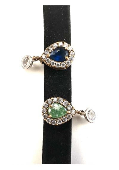 Damla Modeli Yeşim Safir Ve Zirkon Ayarlanabilir Gümüş Bileklik