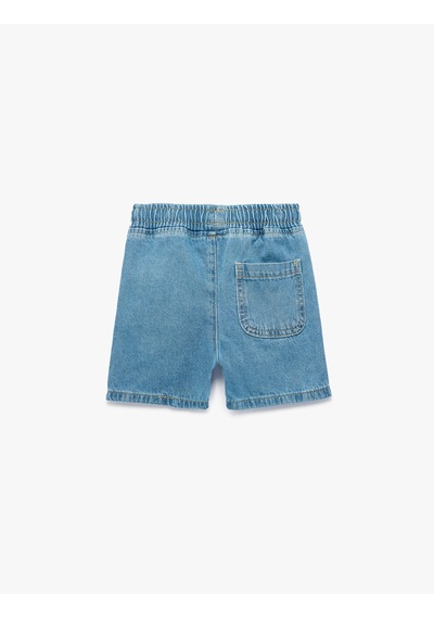 Koton Pamuklu Cepli Beli Bağcıklı Denim Şort Orta İndigo 6smb40020td