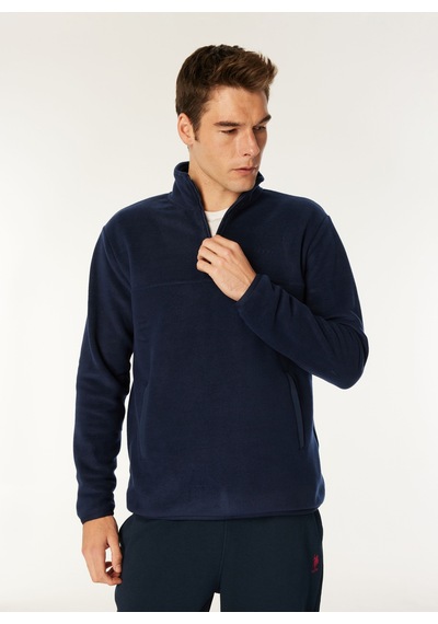 Jeep Lacivert Erkek Dik Relaxed Düz Polar Sweatshırt C4wm-swt4201