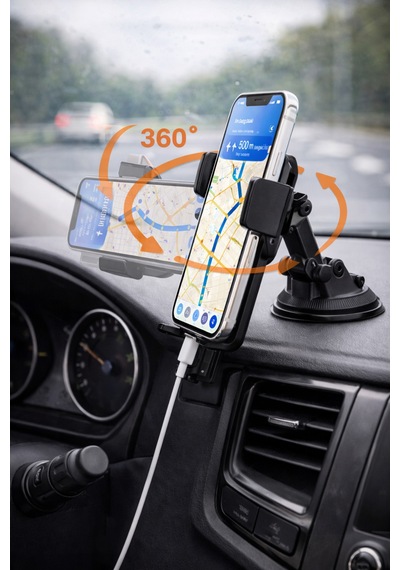 Araç İçi Telefon Tutucu Güçlü Vakumlu Ön Cam & Torpido Uyumlu Ayarlanabilir Navigasyon Tutacağı Siyah