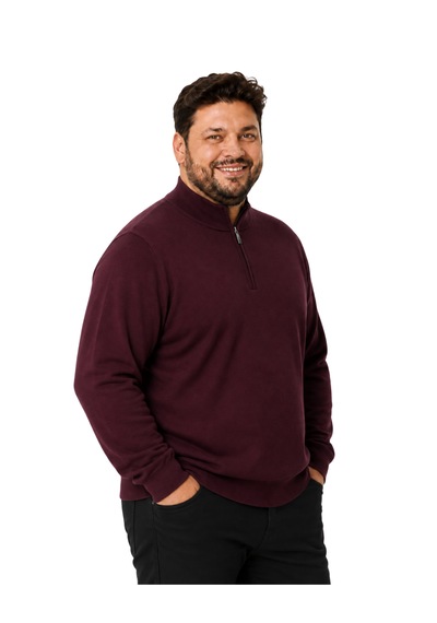 Battalmoda Erkek Büyük Beden Bordo Fermuarlı Dik Yaka Pamuklu Kazak 3xl-4xl-5xl-6xl