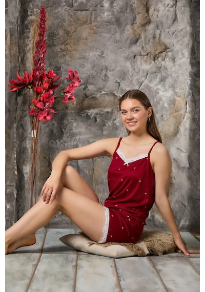 Sude Charme Kadın Pegasus Kumaş İp Askılı Şortlu Pijama Takımı K300/371 -1 Adet 001