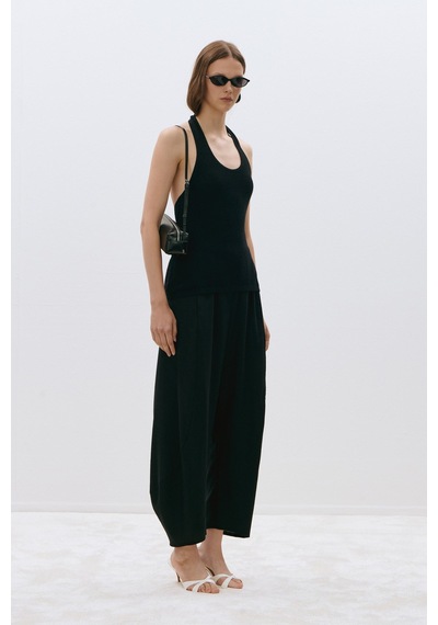 Suud Collection Siyah Estel Halter Dökümlü Triko Bluz