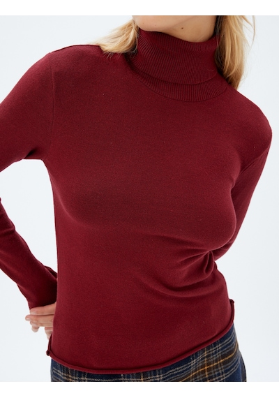 Koton Balıkçı Yaka Triko Kazak Uzun Kollu Slim Fit Bordo 5wak90412ht Bordo