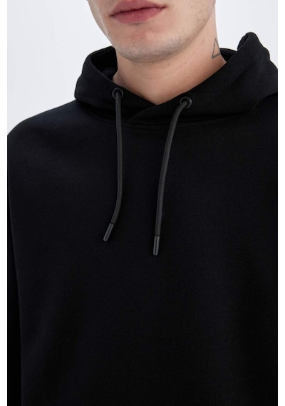 DeFacto Regular Fit Kapüşonlu Kanguru Cepli İçi Yumuşak Tüylü Basic Düz Sweatshirt X8283AZ24AUBK81