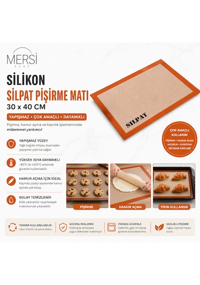 Silikon Silpat Pişirme Matı 30x40 Cm Yapışmaz Fırın Matı Hamur Açma Ve Pişirme Altlığı