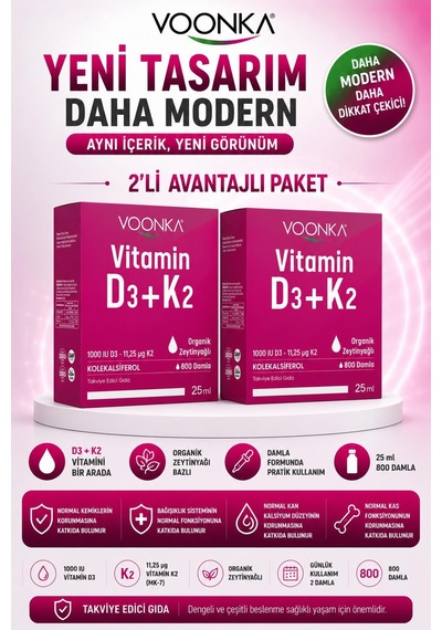 Voonka Vitamin D3+k2 Damla 25 Ml 2 Adet